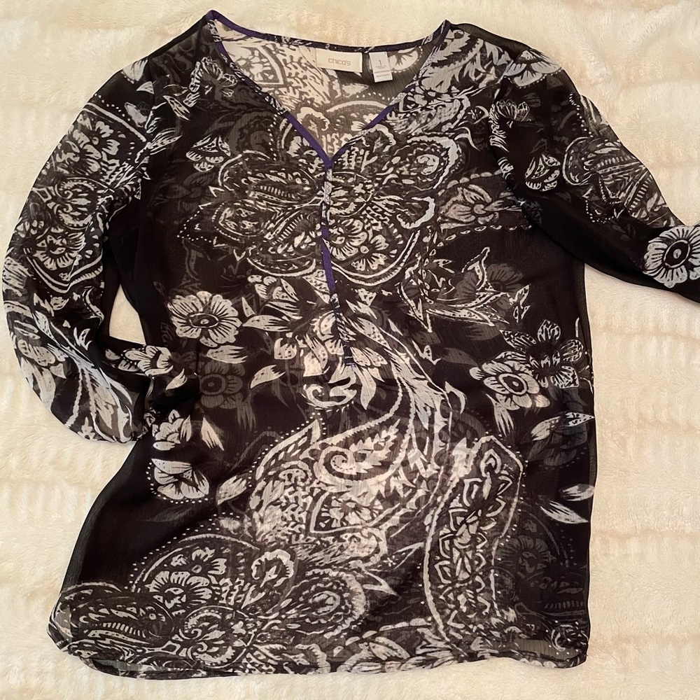 Chico’s Black and White Print Blouse